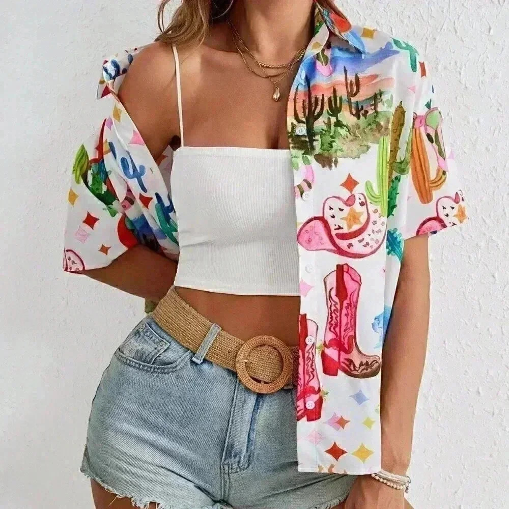 White Casual Women's Vacation Doodle Print Regular Fit Shirt - Picture 4 of 6